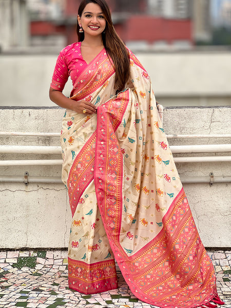 Woven Design Zari Patola Silk Saree With Blouse Piece