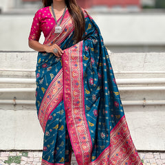 Woven Design Zari Patola Silk Saree With Blouse Piece