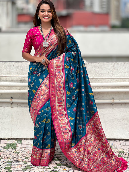 Woven Design Zari Patola Silk Saree With Blouse Piece