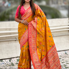 Woven Design Zari Patola Silk Saree With Blouse Piece