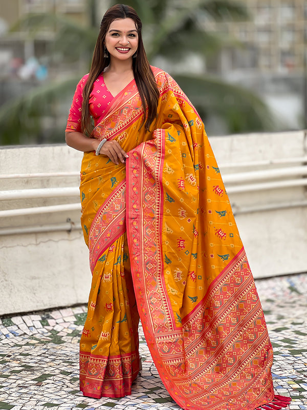 Woven Design Zari Patola Silk Saree With Blouse Piece