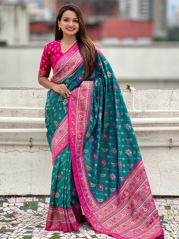 Woven Design Zari Patola Silk Saree With Blouse Piece