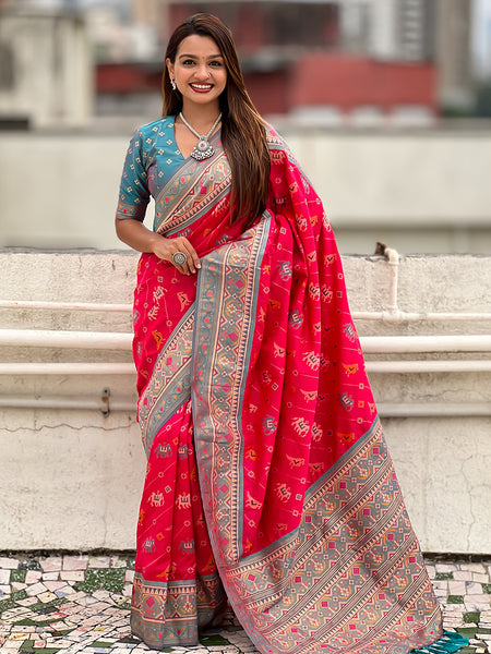 Woven Design Zari Patola Silk Saree With Blouse Piece