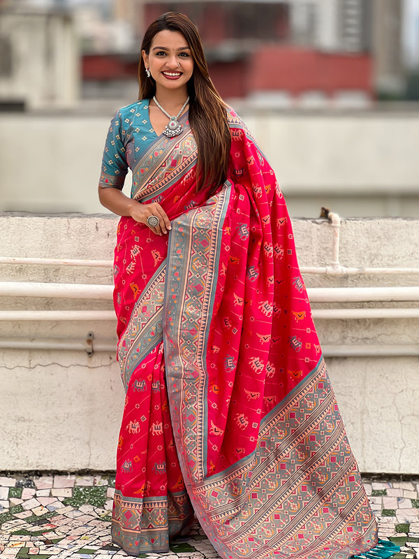 Woven Design Zari Patola Silk Saree With Blouse Piece