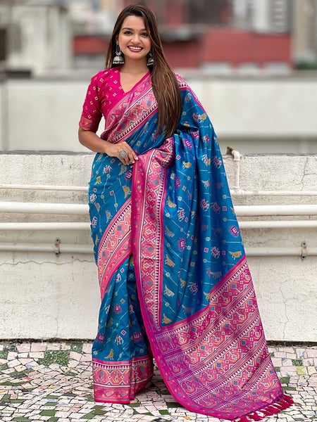 Woven Design Zari Patola Silk Saree With Blouse Piece