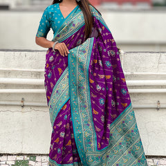 Woven Design Zari Patola Silk Saree With Blouse Piece