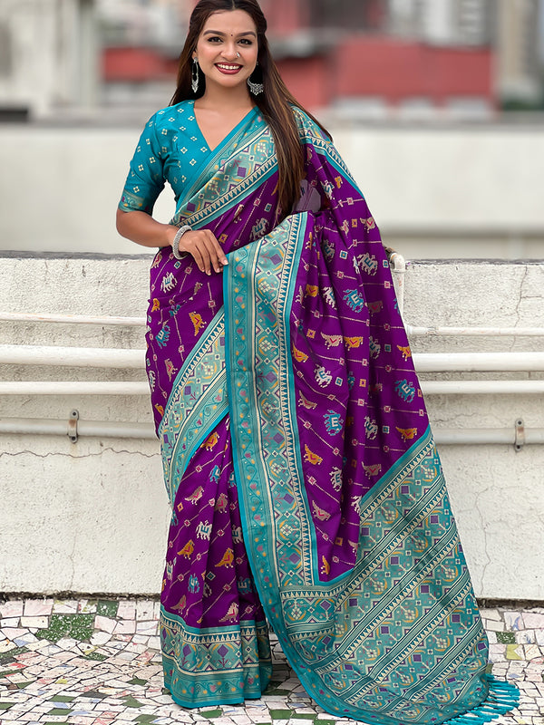 Woven Design Zari Patola Silk Saree With Blouse Piece