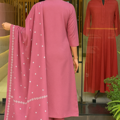 Women's Cotton Embroidered Kurta Pant & Printed Dupatta Set