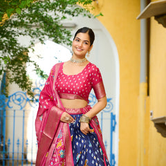 Women's Heavy Lichi Jacquard Lehenga Choli with Printed Dupatta