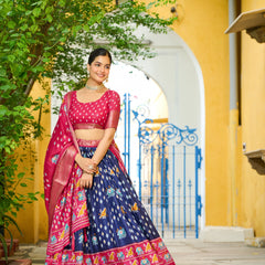 Women's Heavy Lichi Jacquard Lehenga Choli with Printed Dupatta