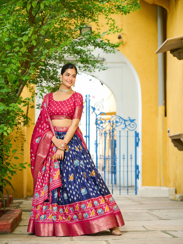 Women's Heavy Lichi Jacquard Lehenga Choli with Printed Dupatta
