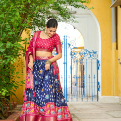 Women's Heavy Lichi Jacquard Lehenga Choli with Printed Dupatta