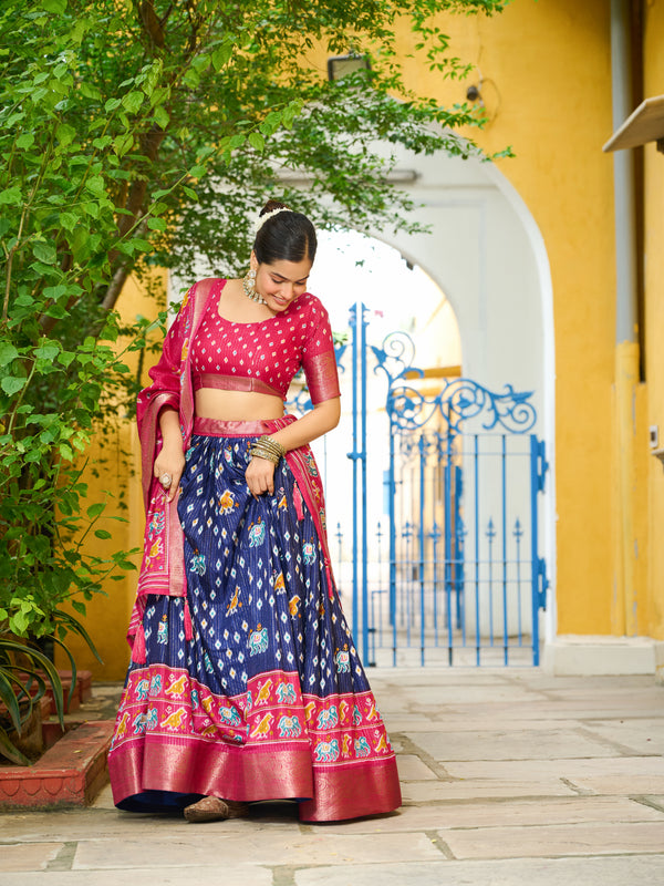 Women's Heavy Lichi Jacquard Lehenga Choli with Printed Dupatta