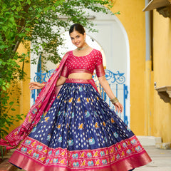 Women's Heavy Lichi Jacquard Lehenga Choli with Printed Dupatta