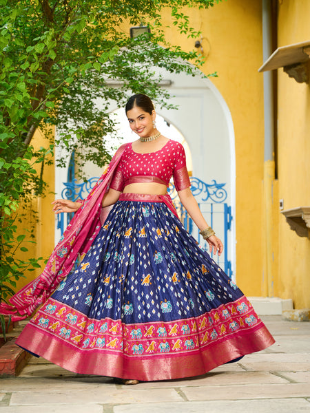 Women's Heavy Lichi Jacquard Lehenga Choli with Printed Dupatta