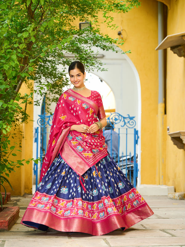 Women's Heavy Lichi Jacquard Lehenga Choli with Printed Dupatta