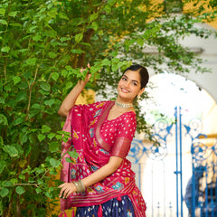 Women's Heavy Lichi Jacquard Lehenga Choli with Printed Dupatta