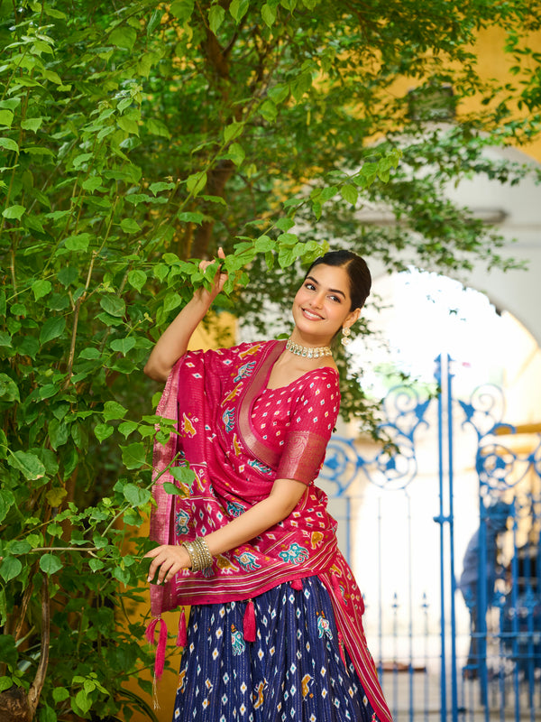 Women's Heavy Lichi Jacquard Lehenga Choli with Printed Dupatta