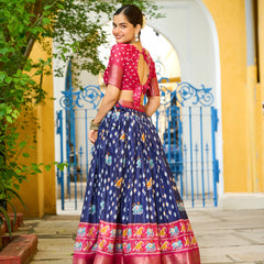 Women's Heavy Lichi Jacquard Lehenga Choli with Printed Dupatta