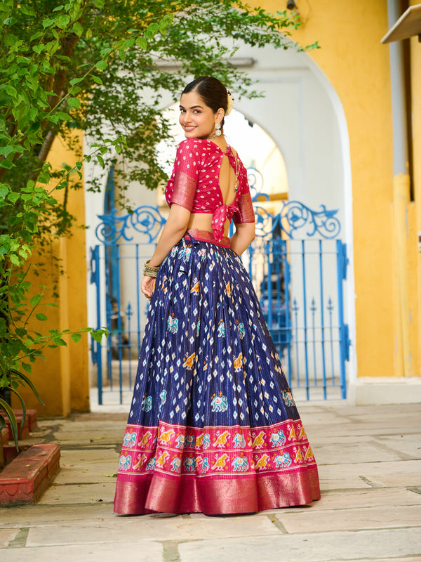 Women's Heavy Lichi Jacquard Lehenga Choli with Printed Dupatta