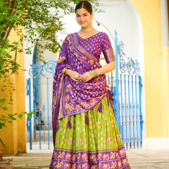Women's Heavy Lichi Jacquard Lehenga Choli with Printed Dupatta