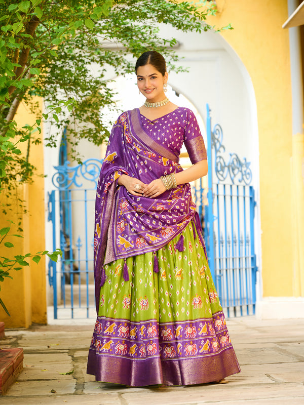 Women's Heavy Lichi Jacquard Lehenga Choli with Printed Dupatta