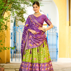 Women's Heavy Lichi Jacquard Lehenga Choli with Printed Dupatta