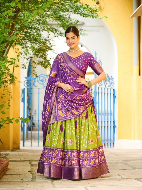 Women's Heavy Lichi Jacquard Lehenga Choli with Printed Dupatta