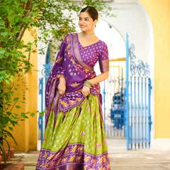 Women's Heavy Lichi Jacquard Lehenga Choli with Printed Dupatta