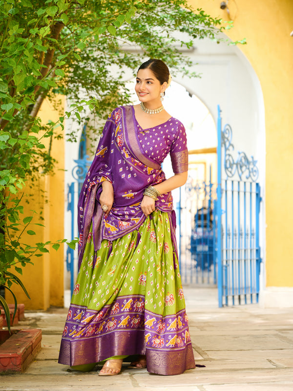 Women's Heavy Lichi Jacquard Lehenga Choli with Printed Dupatta