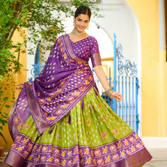 Women's Heavy Lichi Jacquard Lehenga Choli with Printed Dupatta