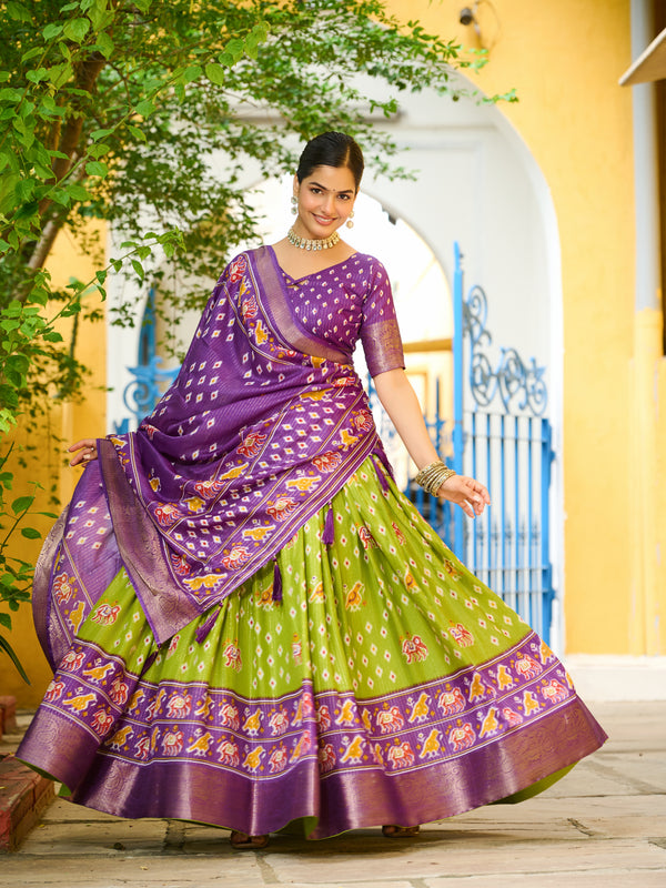 Women's Heavy Lichi Jacquard Lehenga Choli with Printed Dupatta
