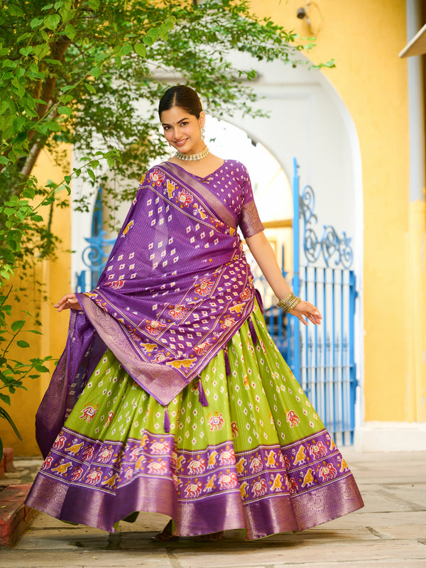 Women's Heavy Lichi Jacquard Lehenga Choli with Printed Dupatta