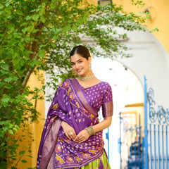 Women's Heavy Lichi Jacquard Lehenga Choli with Printed Dupatta