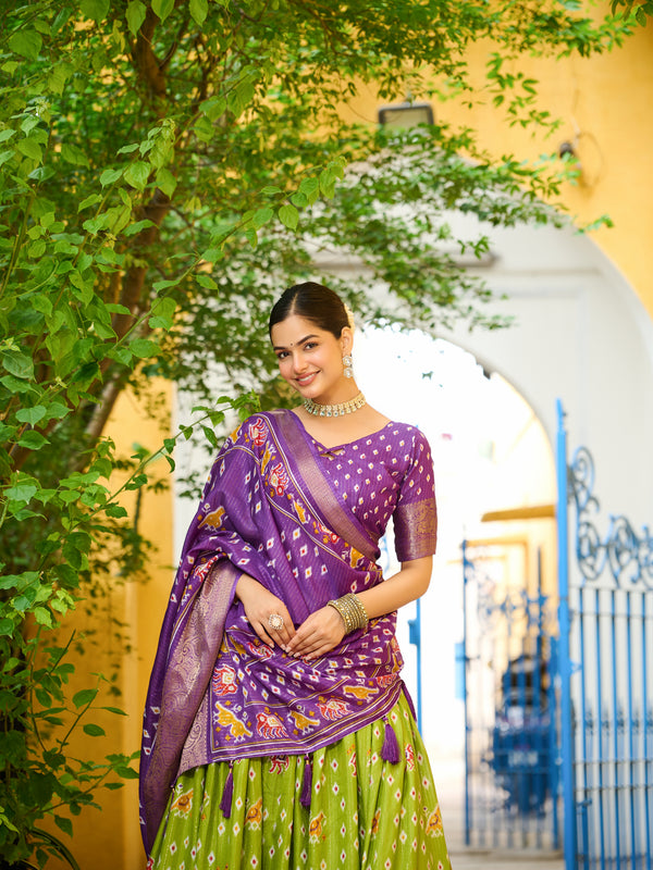 Women's Heavy Lichi Jacquard Lehenga Choli with Printed Dupatta