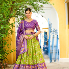 Women's Heavy Lichi Jacquard Lehenga Choli with Printed Dupatta