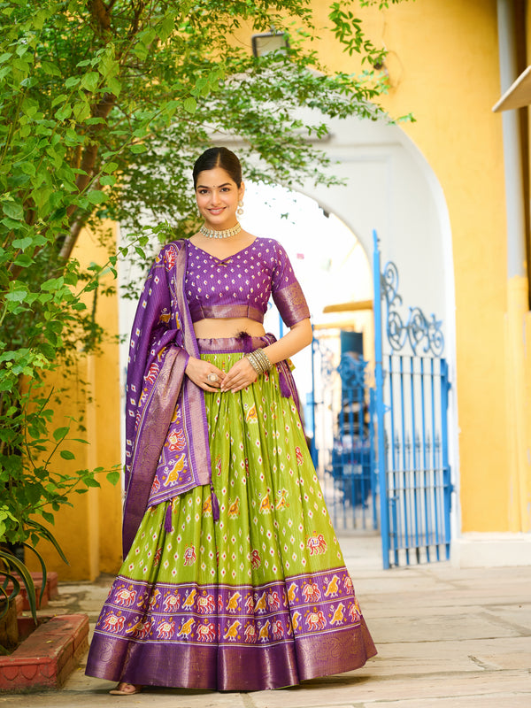 Women's Heavy Lichi Jacquard Lehenga Choli with Printed Dupatta