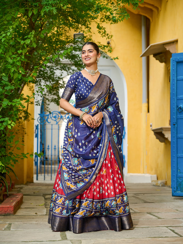 Women's Heavy Lichi Jacquard Lehenga Choli with Printed Dupatta