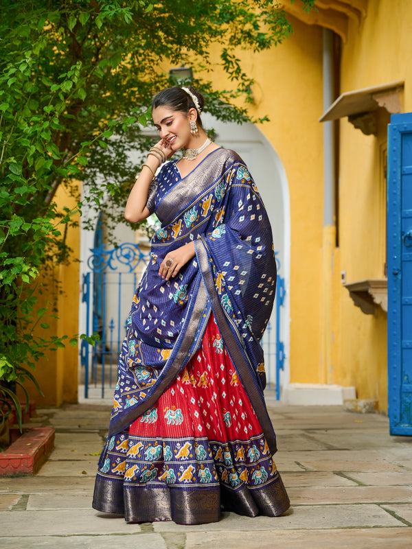 Women's Heavy Lichi Jacquard Lehenga Choli with Printed Dupatta