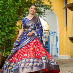 Women's Heavy Lichi Jacquard Lehenga Choli with Printed Dupatta