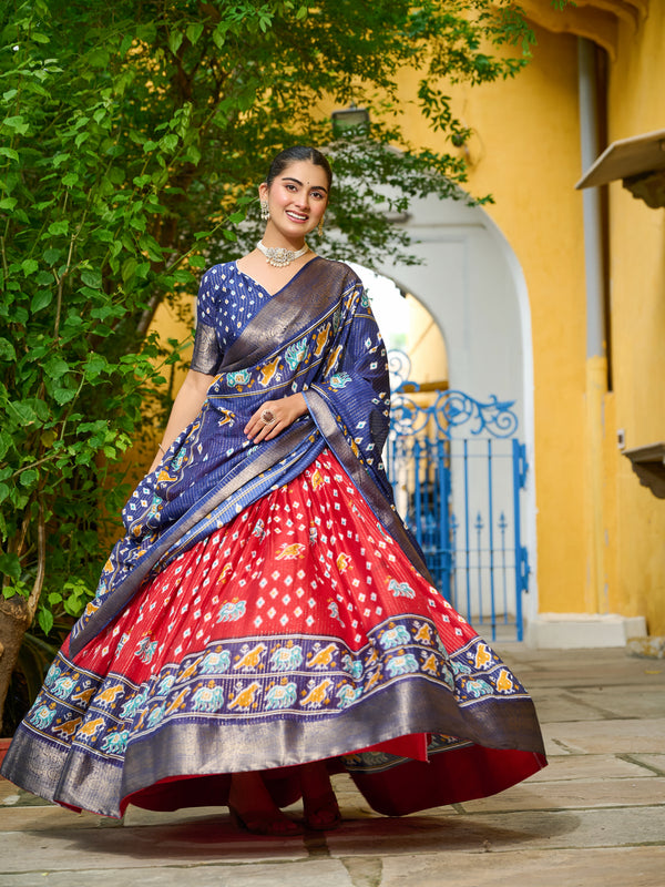 Women's Heavy Lichi Jacquard Lehenga Choli with Printed Dupatta