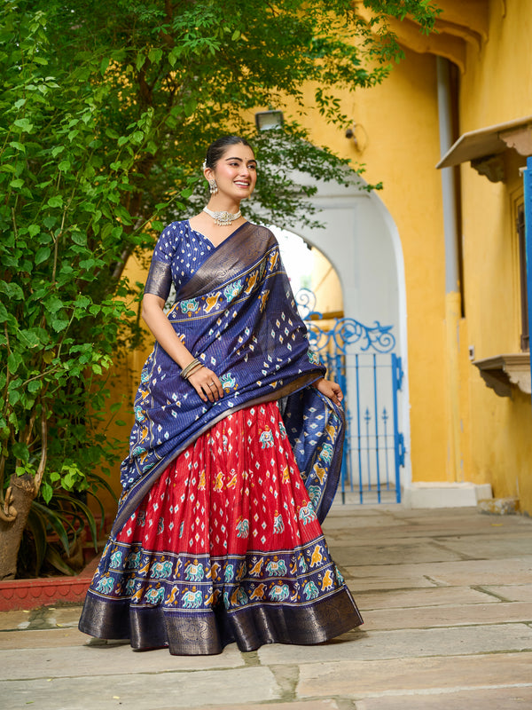 Women's Heavy Lichi Jacquard Lehenga Choli with Printed Dupatta