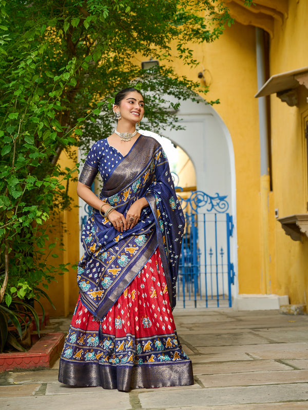 Women's Heavy Lichi Jacquard Lehenga Choli with Printed Dupatta
