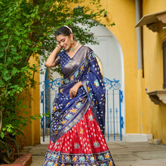 Women's Heavy Lichi Jacquard Lehenga Choli with Printed Dupatta