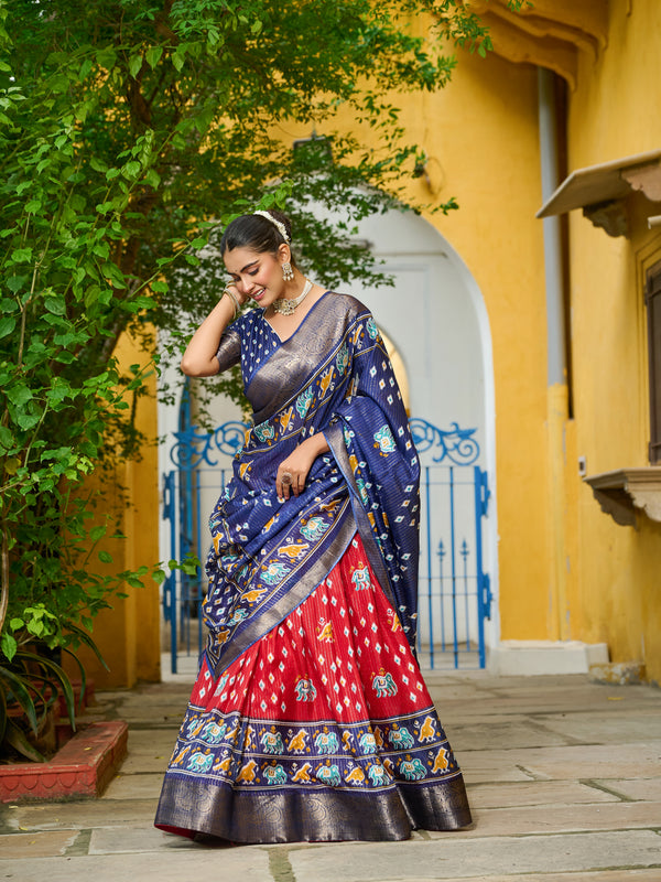 Women's Heavy Lichi Jacquard Lehenga Choli with Printed Dupatta
