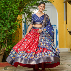 Women's Heavy Lichi Jacquard Lehenga Choli with Printed Dupatta