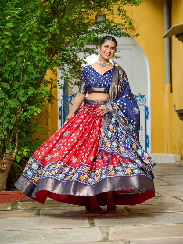 Women's Heavy Lichi Jacquard Lehenga Choli with Printed Dupatta