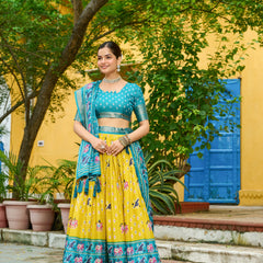 Women's Heavy Lichi Jacquard Lehenga Choli with Printed Dupatta