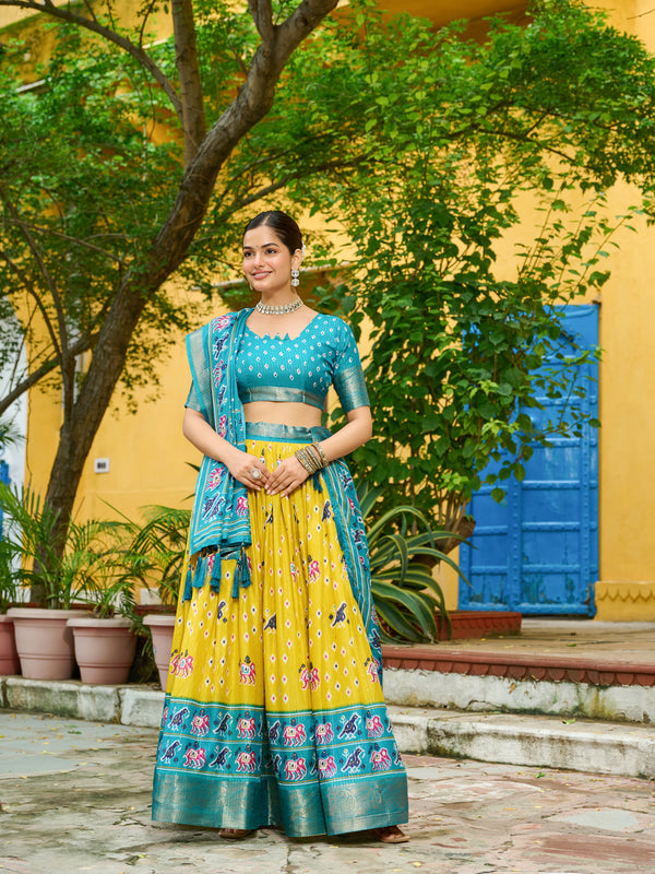 Women's Heavy Lichi Jacquard Lehenga Choli with Printed Dupatta