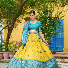 Women's Heavy Lichi Jacquard Lehenga Choli with Printed Dupatta